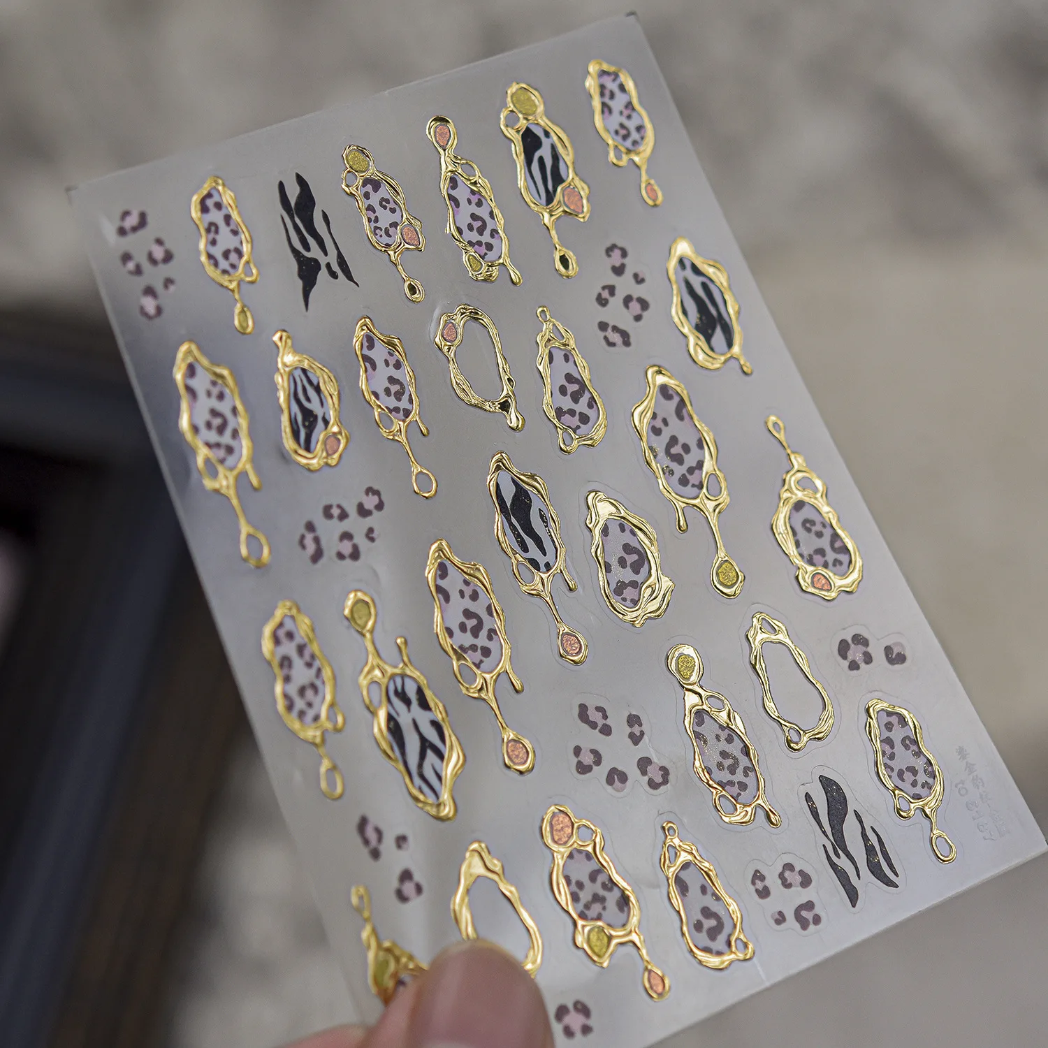 5D Golden Frame Leopard Zebra Print Nail Stickers Retro Wild Animal Pattern Decals Luxury Manicure DIY Nail Art Decorations