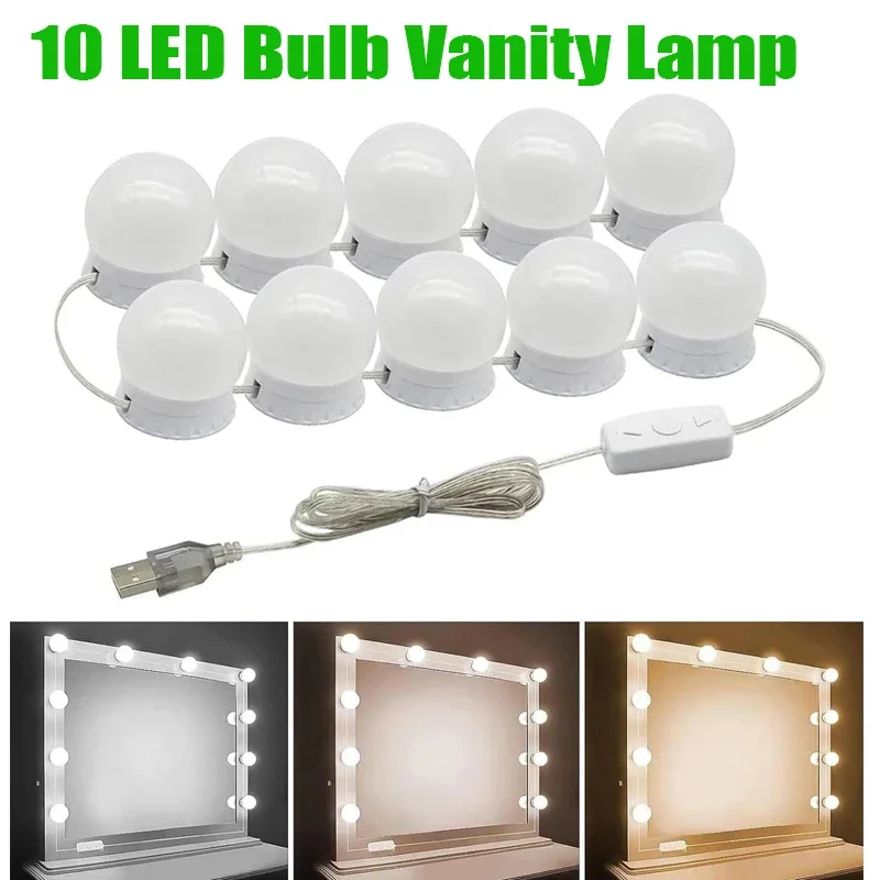 Mirror Light 10 Bulbs Vanity Lights USB Bathroom Dressing Table Lighting Dimmable LED Vanity Light For Makeup Mirror LED Light