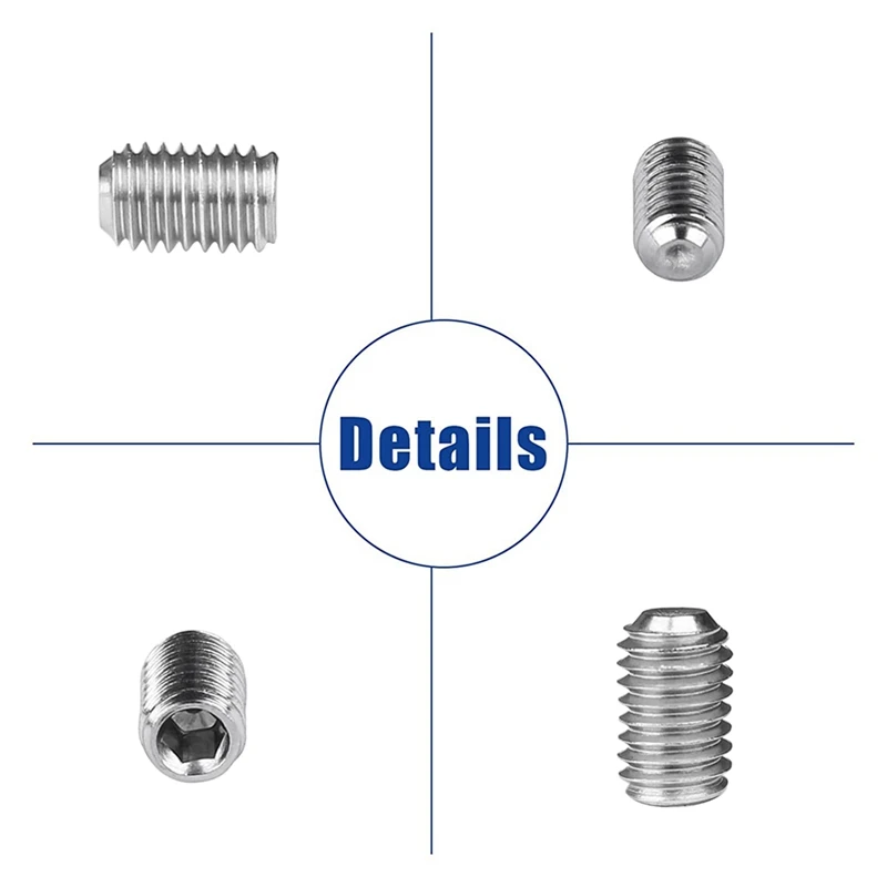 300Pcs Internal Hex Drive Cup-Point Screws Set 304 Stainless Steel Grub Screw M2.5-M8