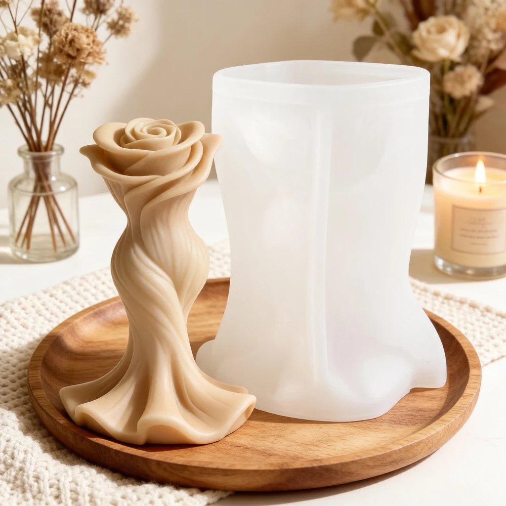 3D Rose Curve Floral Candle Silicone Mold DIY for Aromatherapy Plaster Wax Resin Diffuser Craft Home Decor Gift
