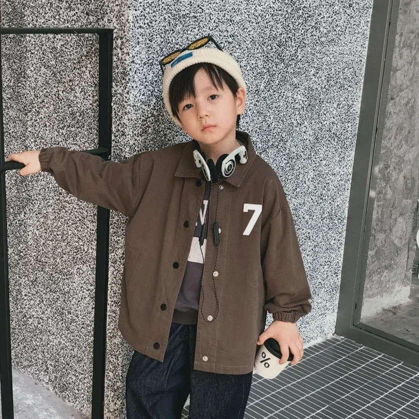 Autumn Kids windbreak Boys solid color mid length trench jackets Girls loose casual wind coats Kids Turn-down Collar Clothes