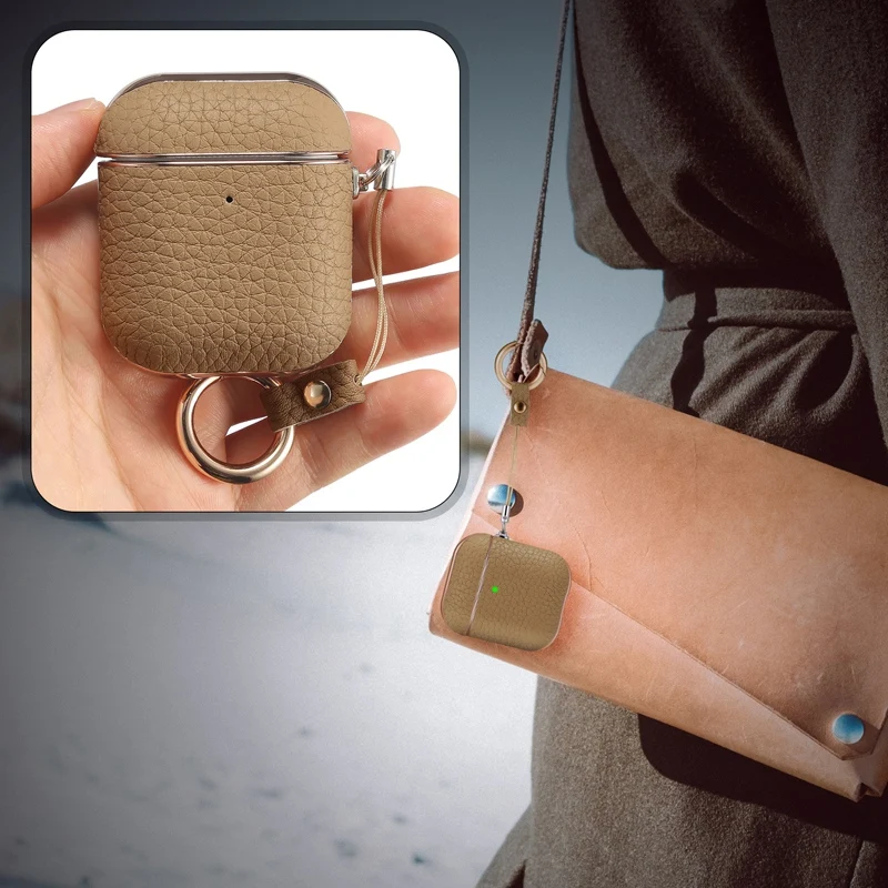 Juste de protection en cuir pour écouteurs, motif litchi, housses de téléphone sans fil, sauna, génération 1/2