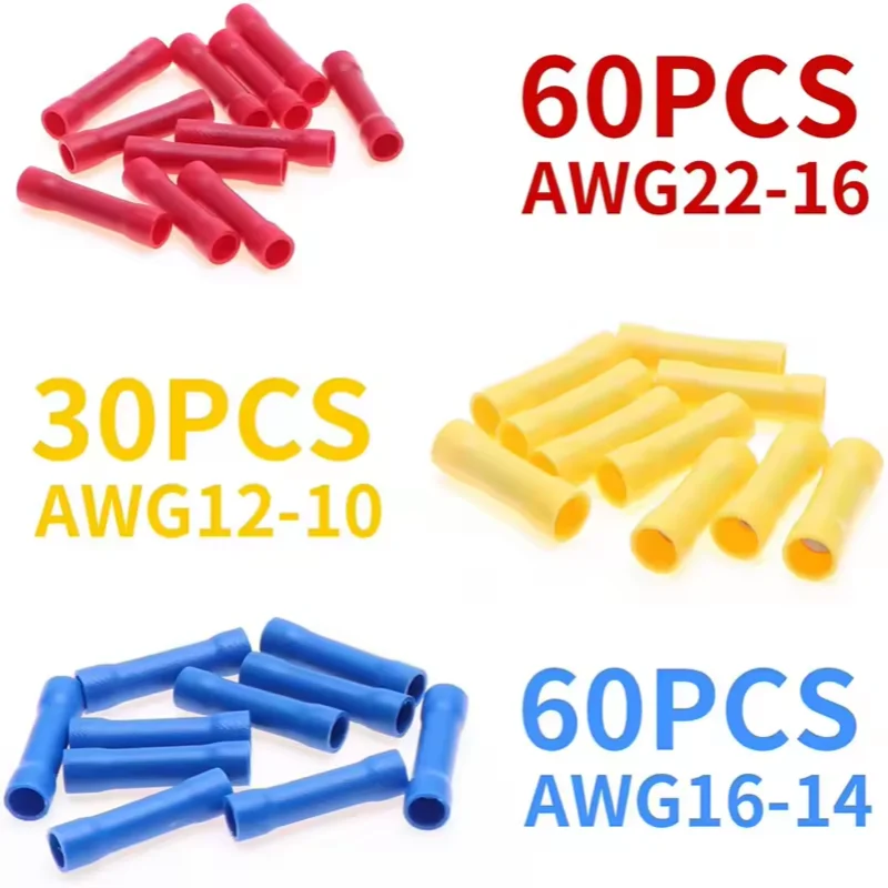 150pcs Insulated Straight Wire Butt Connectors Electrical Wire Cable Crimp Terminals Set Cold Press Cable Splice