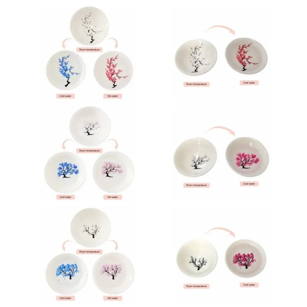 Creative Color Changing Teacup Cold/Hot Water Discoloration Unique Cold/Hot Water Bowl Food Grade Flower Pattern
