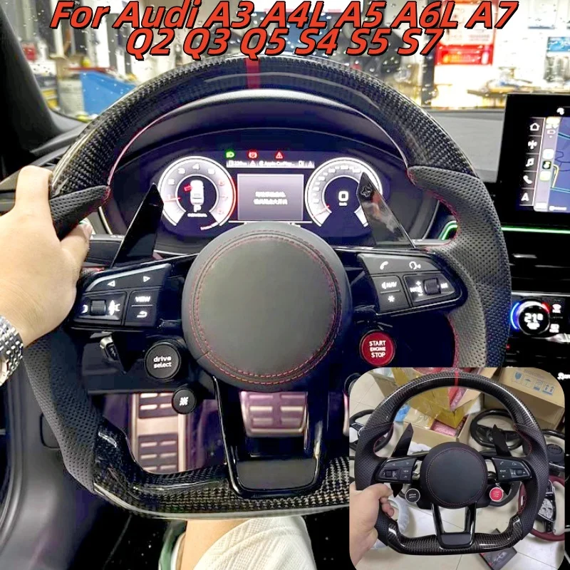 

Car Steering Wheel Carbon Fiber Custom Made Leather For Audi A3 A4L A5 A6L A7 Q2 Q3 Q5 S4 S5 S7 Car Interior Accessories