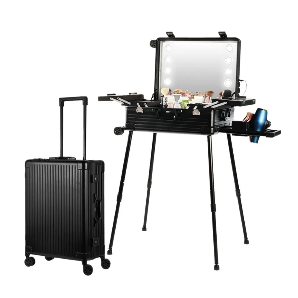 Cosmetic Case Professional Follow-up Artist with Lamp with Mirror Bracket Special Trolley Case for Makeup Artist 24 Inches