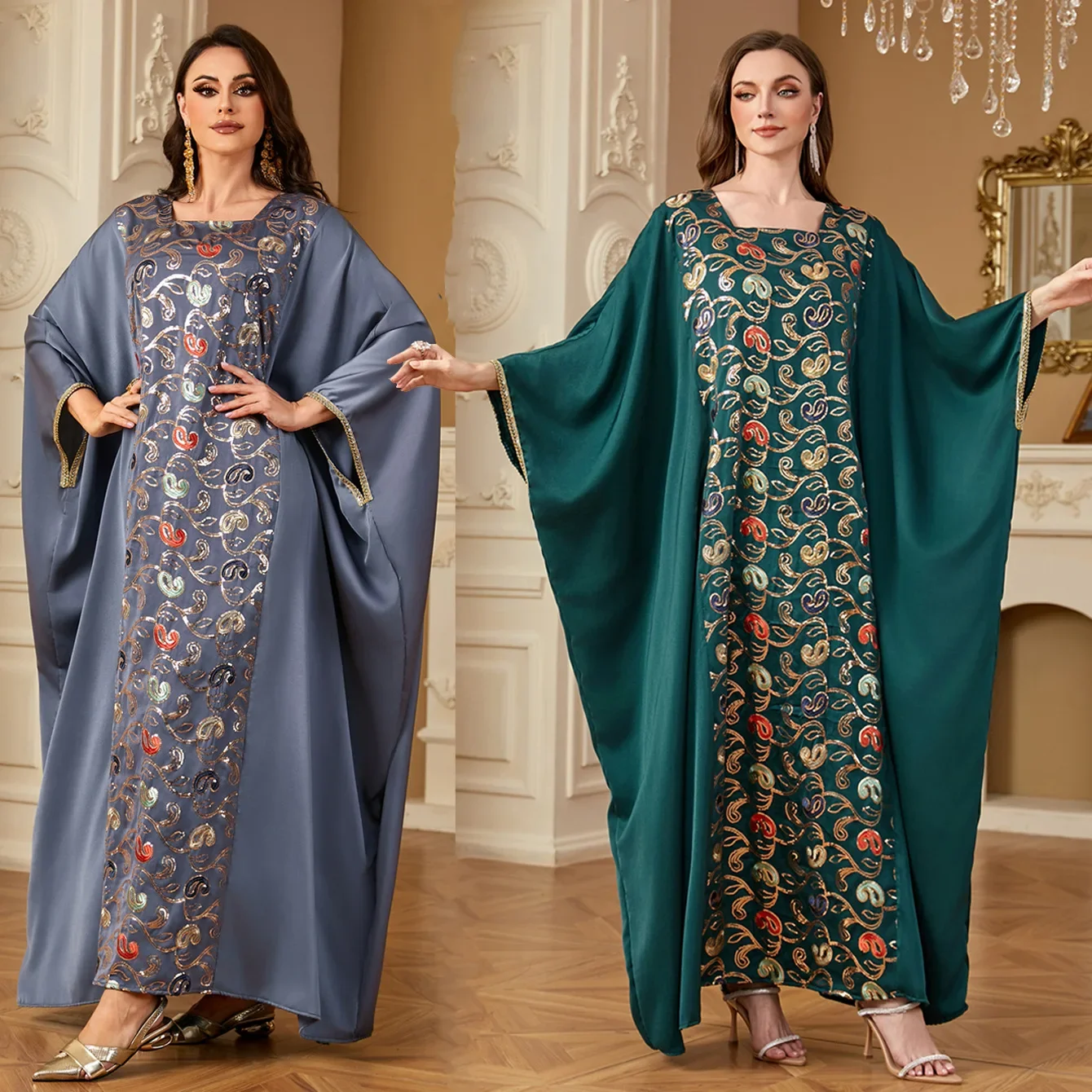 

Eid Mubarak Muslim Maxi Dresses Abaya Women Robe Batwing Sleeve Jalabiya Dubai Abayas Arab Loose Kaftan Islam Arabic Vestidos