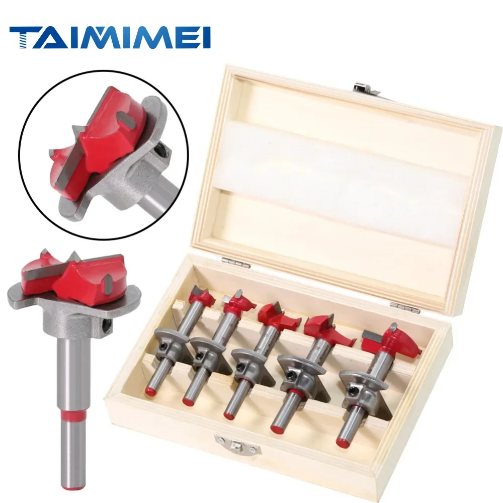 5pcs Diameter 15mm 20mm 25mm 30mm 35mm Adjustable Carbide Drill Bits Woodworking Hole Saw For Power Tools Forstner Drill Bit