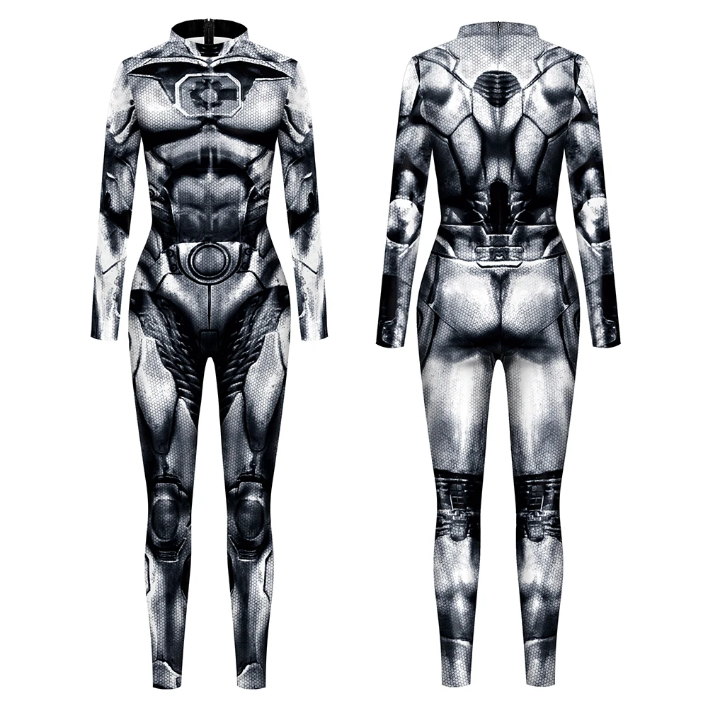 Armored Robot Jumpsuit Men Anime Movie Cosplay Costume Halloween Bodysuit Adult Zentai Suit Party 3D Printing Rompers Catsuit