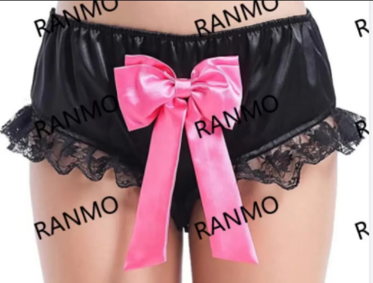 

Women Sissy Shiny Satin Ruffled Underpants Lingerie Large Bow Shiny Satin Lace Panties Sissy Skirted Gay Panties for Mens Night