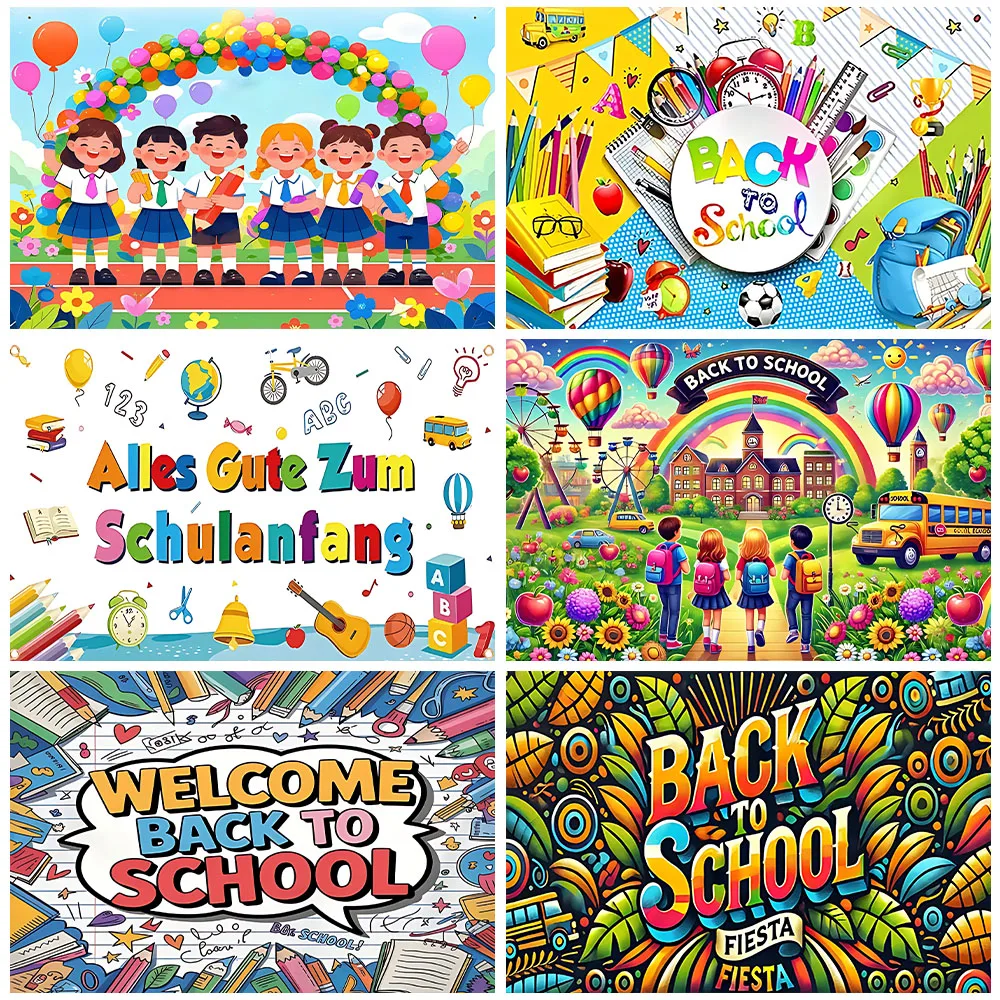 

Welcome Back to School Party Decorations Background Blue Sky Chalkboard Alphabet ABC Children First Day Classroom Photo Backdrop