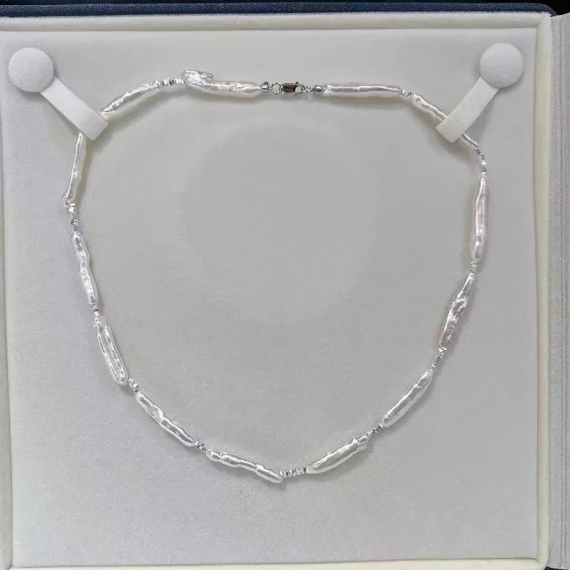

SGARIT Irregular Silver Bar Baroque Pearl Necklace 925 Silver Geometric Charms Chain Choker for Women Minimalist Jewelry Gift