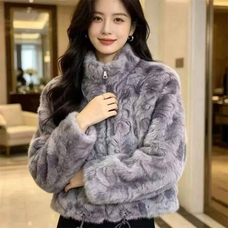 High-end Mink Fur One-piece Stand Up Collar Fur Coat Women Imitation Mink FurThickened Warmth Short Overcoat Winter Jacket 2026