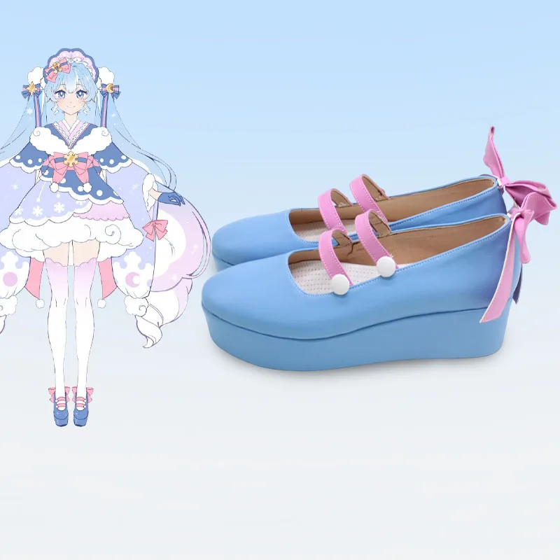 Anime Miku Sneeuw Anime Aanpassen Cosplay Schoenen Boots Snow Miku Lange Anime Cosplay Pruiken Vezel Hittebestendige Synthetische Haar + Cap