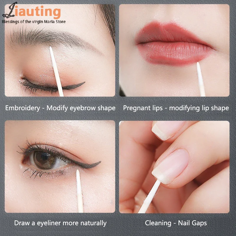 100Pcs Disposable Ultra-small Cotton Swab Brush Lint Free Micro Wood Makeup Brushes Eyelash Extension Glue Removing Tools