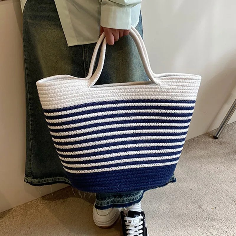 New Cotton Woven handbag for Women Handmade Cotton Ladies  Large Capacity Shopper Bag Summer Braid Beach bag Female Travel Tote