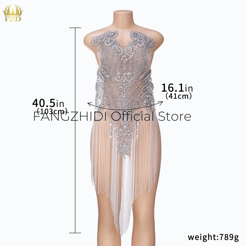

FZD 1 Pcs Silver Embroidery Rhinestones Applique Bodice Patches Dress Clothes DIY Fabric Rhinestone Iron on Wedding Decoration
