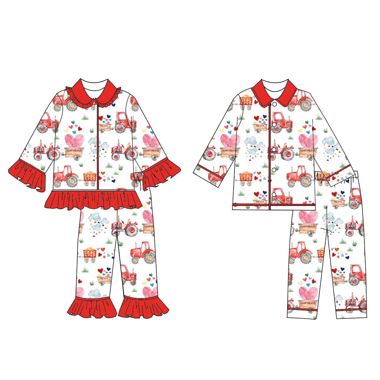 

Valentine's Day Children's Pajamas Outfits Casual Balloon Truck Print Two Piece Loungewear Sets for Kids Wholesale