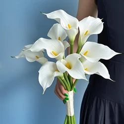 5Pcs White PU Fake Flower Artificial Real Touch Calla Lily For Wedding Bridal Bouquets Home Table Flowers Bouquet Decorations