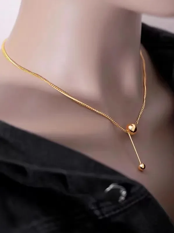 9999 real gold 24K yellow gold Necklace Women\'s High-grade Clavicle Chain