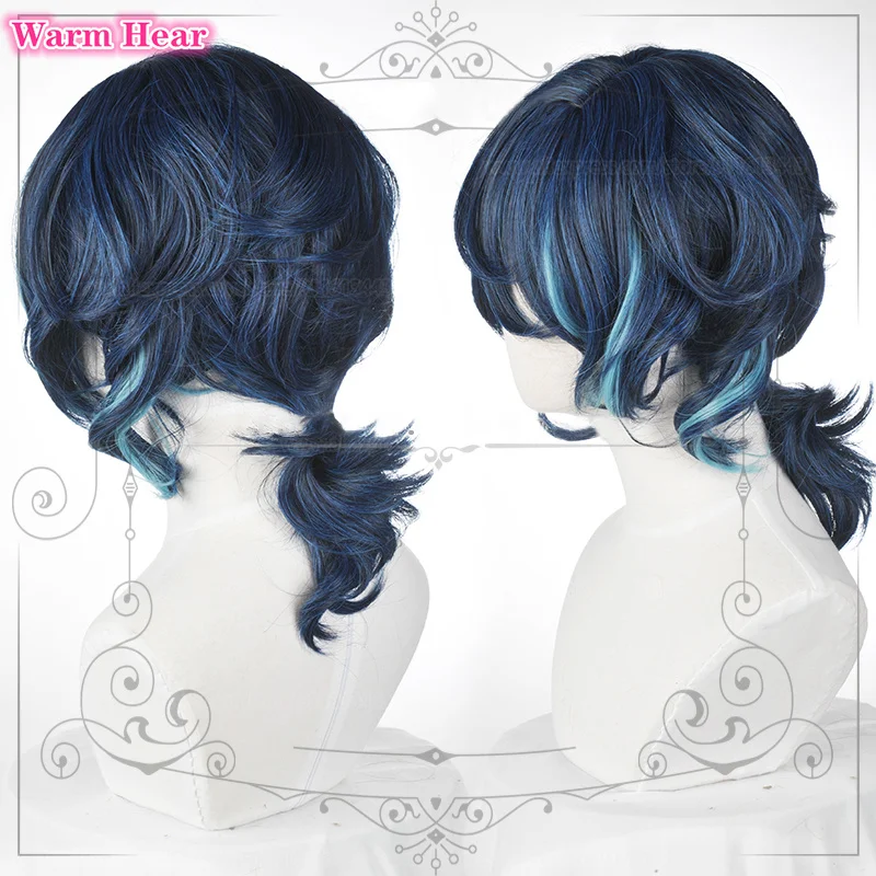 Tsumugi Aoba Wig  ES Tsumugi Aoba Cosplay Wigs Blue Highlight Heat Resistant Hair Halloween Party Wigs + Wig Cap