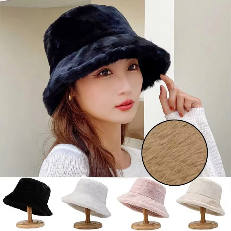 Korean Lamb Faux Fur Bucket Hat Lady Winter Warm Soft Panama Hat Outdoor Fisherman Cap For Women Solid Color Beanie Bonnet 2025