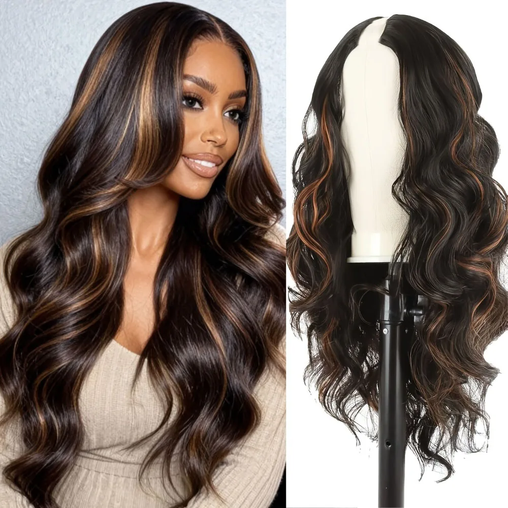 250 Density Highlight P1B30 V Part Wig Human Hair Body Wave Upgrade VShape Clip In Half Wig With Adjustable Drawstring For Women