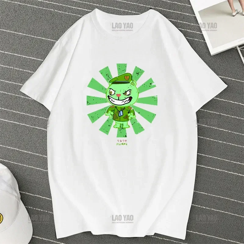 Kawaii Fun Animated Graphic T-shirt Hug Happy Tree Friends Neutral T-shirt Printed Short Sleeve Couple Single Item