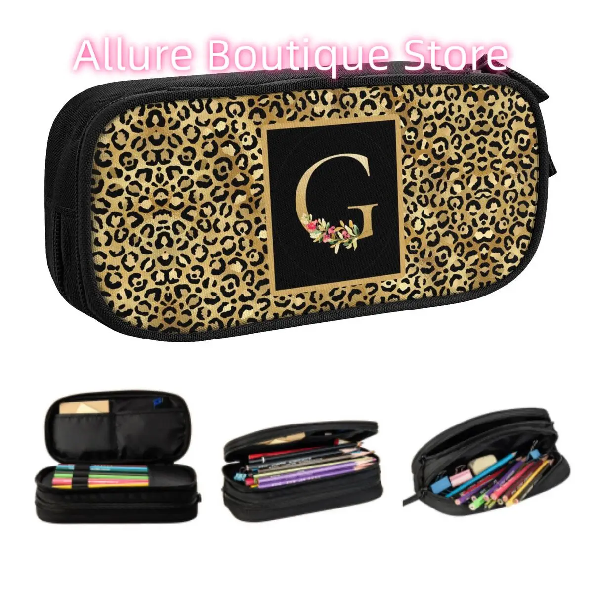 

Customized Cute Leopard Pattern Letter Pencil Cases for Boy Girl Big Capacity Pencil Bag Stationery