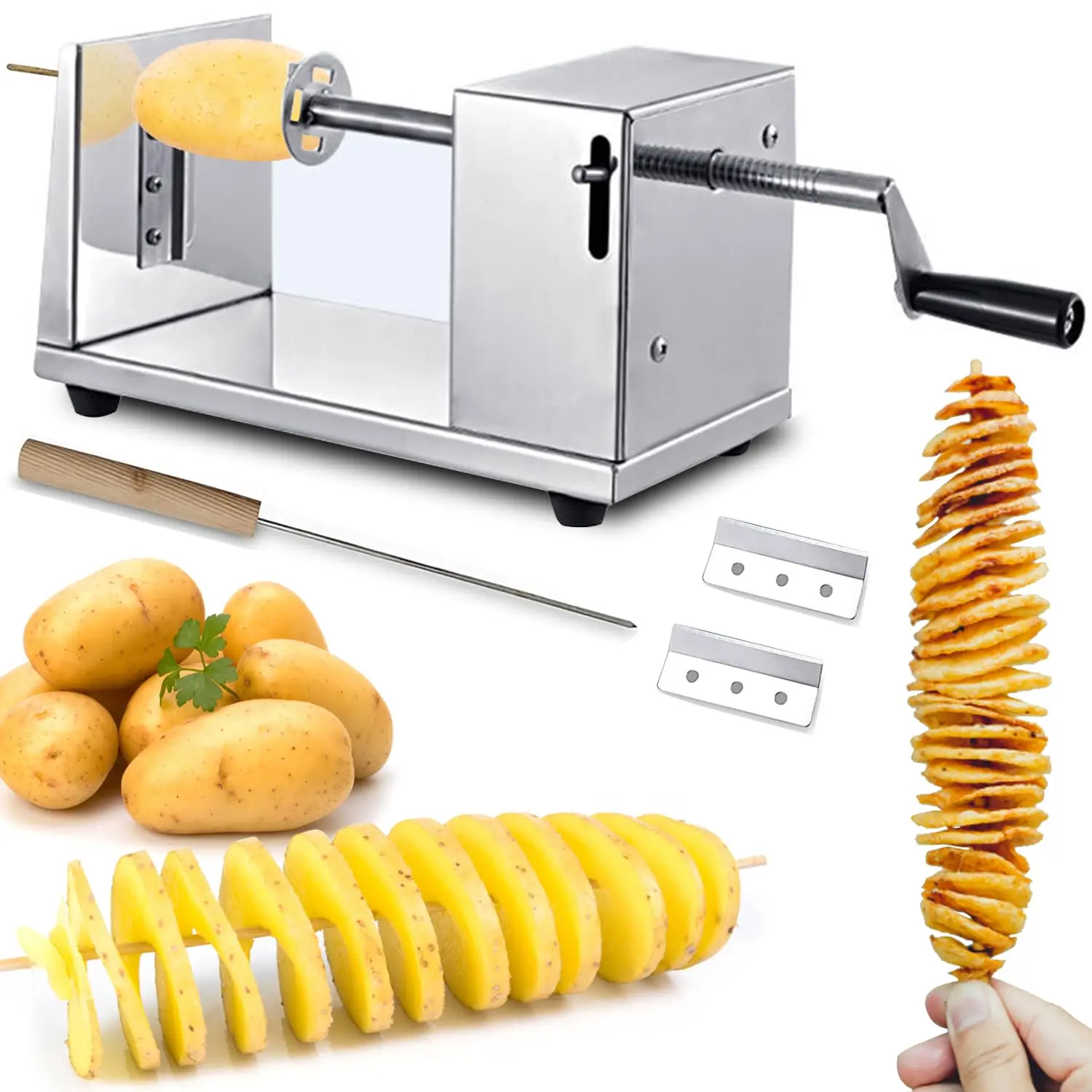 Tornado Potato Spiral Cutter,Manual Stainless Steel Twisted Potato Curly Fry Cutter for Potatoes Carrots Cucumbers