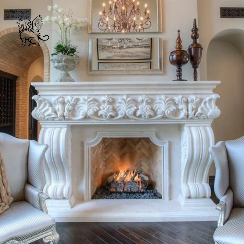 

BLVE High-end Luxury Hand Made Louis XV Style Carved White Italian Carrara Marble Fireplace MFJ-04