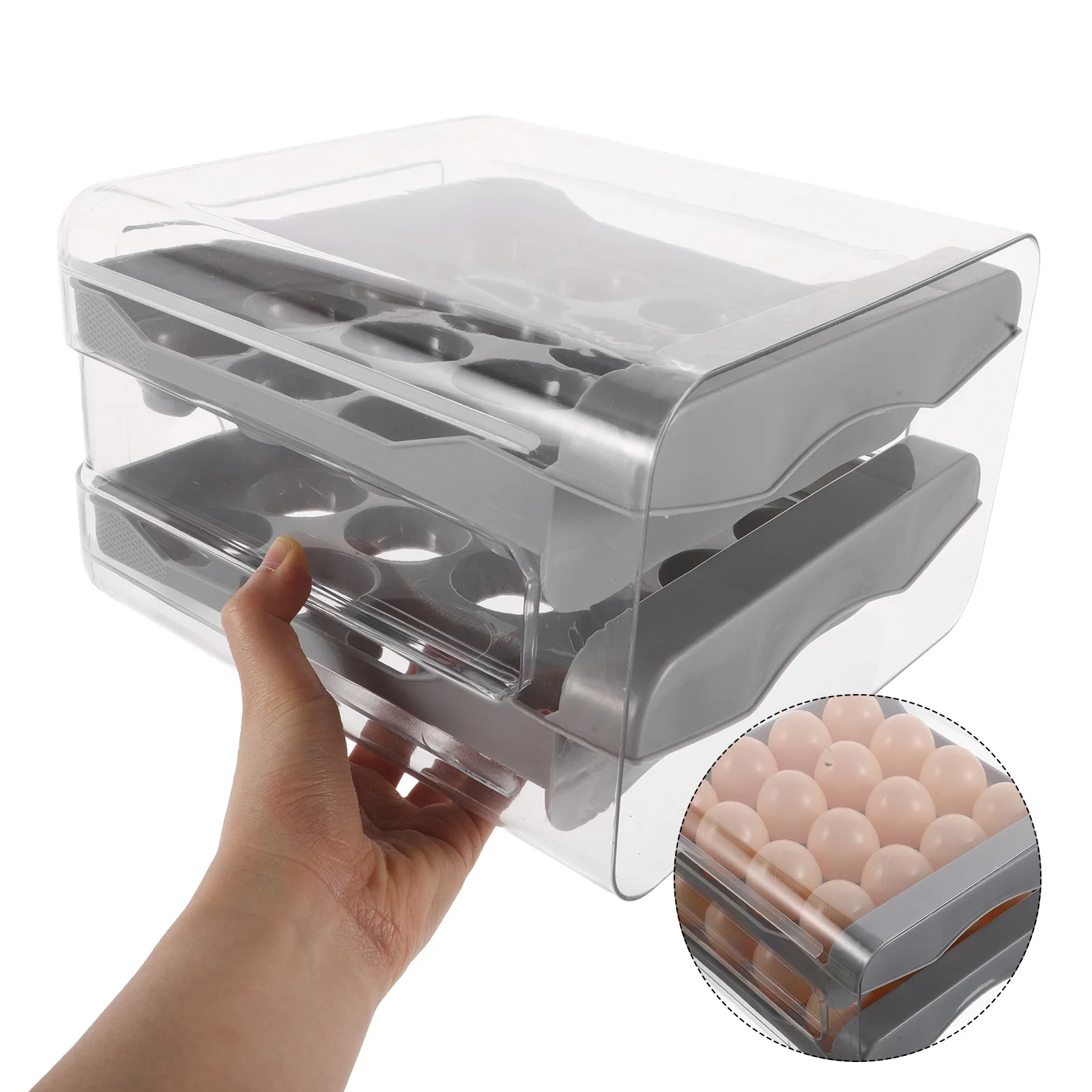 

Storage Container Double Layer Transparent Drawer Box Fridge ganizer Kitchen Countertop Grey Stackable Shelf Plastic