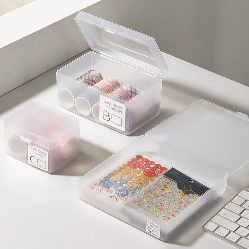 Home Mini Dustproof Translucent Storage Box Accessories Student Stationery Handbook Storage Desktop Storage Container With Lid