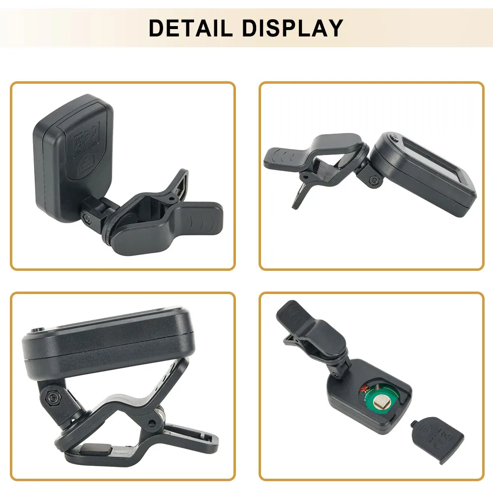 

Guitar Accessories Tuner Digital For Bass Guitar LCD Screen Small 12 Average Rhythm ABS Backlight Black Clip-On