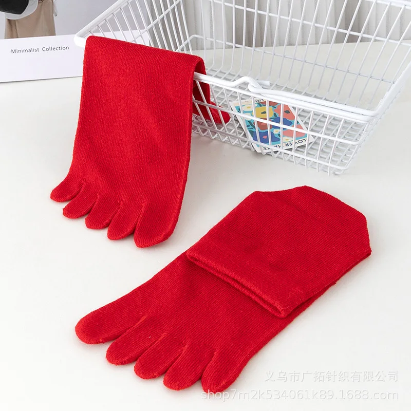 2023 Big Red Five Finger Socks For Women Men New Year Red Middle Tube Socks Cotton sweat absorbing Autumn Winter Couple Socks