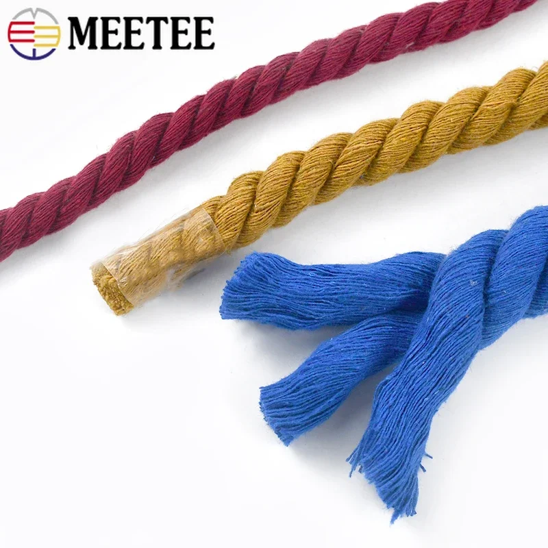 5M 5/8/10/12/20mm Cotton Rope Mixed Colored Ropes Braid for Decoration Three-strand Twisted Cord Bag Home String Sewing Material