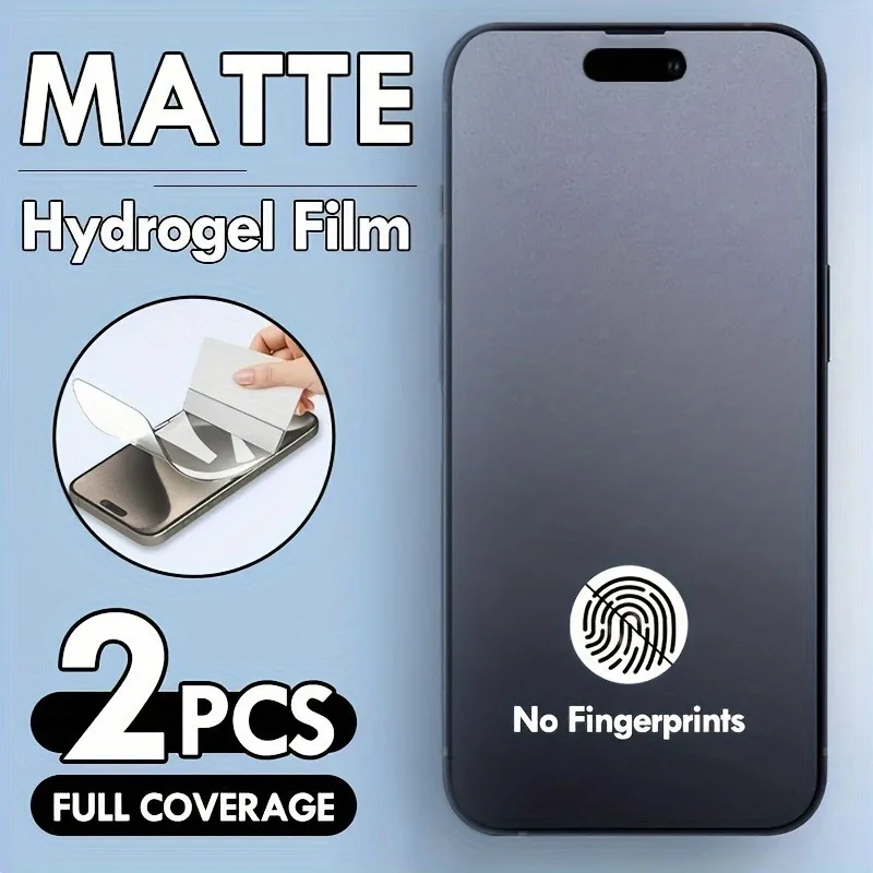 2 Stück matte Hydrogelfolie, kratzfest, explosionsgeschützt, für iPhone 16 15 14 13 12 11 XS XR Plus Pro Max, einfach zu installierende Folie