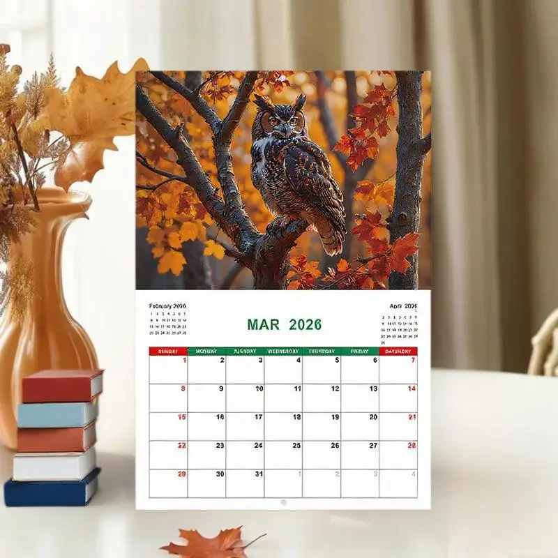 

Стильный календарь на 2026 — настенный календарь на 12 месяцев с сова идеально подходит для домашнего декора и стратегического планирования.