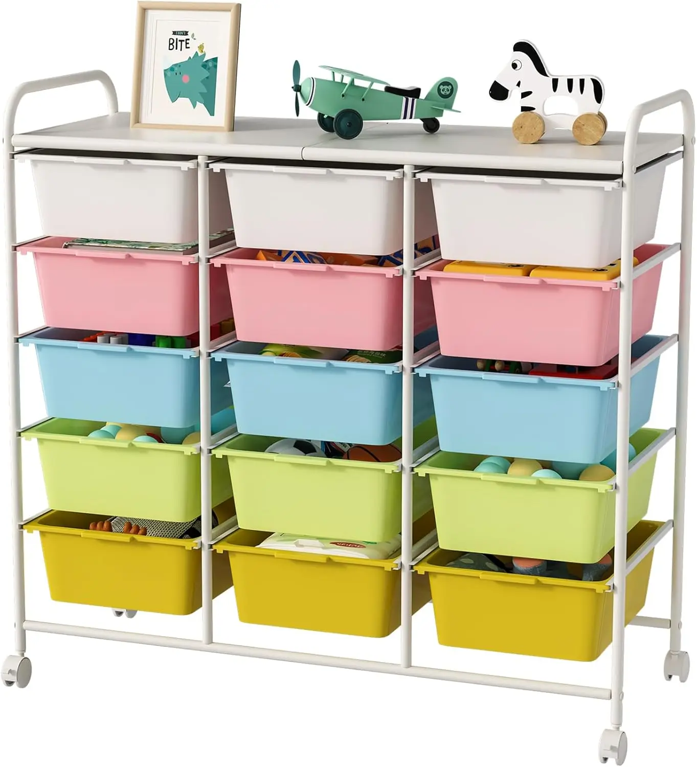 

15-Drawer Rolling Cart with Wheels, Metal Frame Plastic Storage Organizer for Home Office School, Multicolor