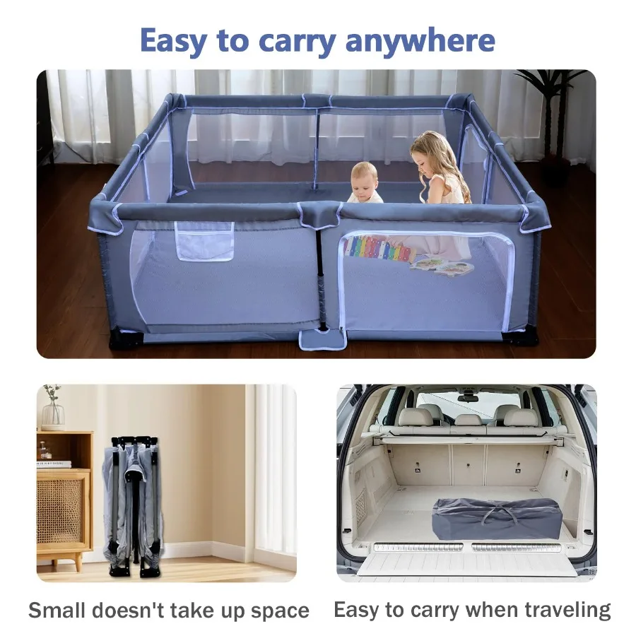 Foldable Baby Playpen 50"X50"Play pen for Babies and Toddlers Portable Playpen Collapsible Indoor and Outdoor Fence with Visibl
