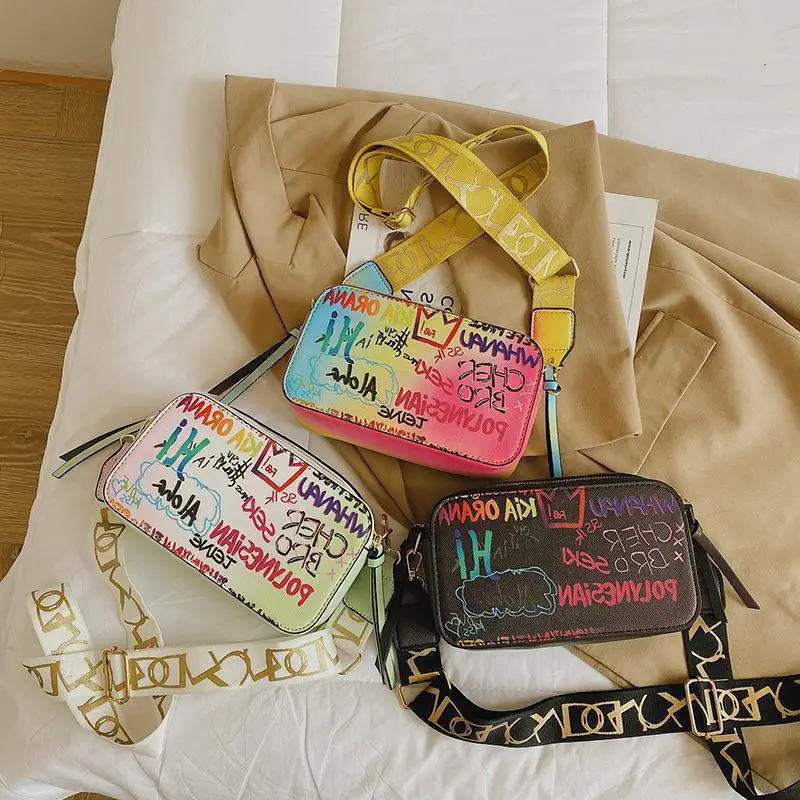 Petits sacs à bandoulière en cuir PU avec lettre graffiti pour femmes, sac initié à la mode, sacs à main de créateurs de luxe, sacs à main pour téléphone portable féminin