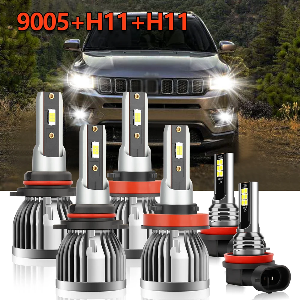 

Combo LED Headlight 9005 H11 High Low Lamp H9 Fog Light Bulb Conversion Kit For Jeep Compass 2014 2015 2016 2017 2018 2019 2020