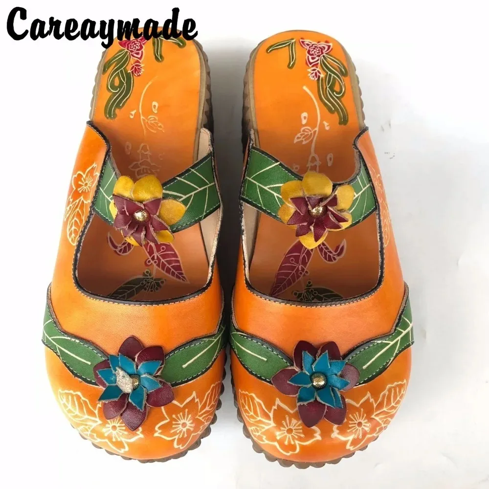 Careaymade-Folk style Head layer cowhide pure handmade Carved shoes, the retro art mori girl shoes,Women\'s casual Sandals151-1