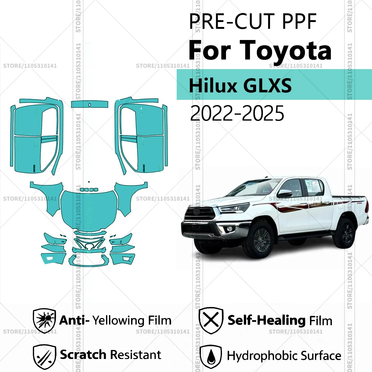 

For Toyota Hilux GLXS 2022-2025 Pre-Cut Paint Protection Film PPF Transparent Car Film Automotive PPF Front Kit - Doors