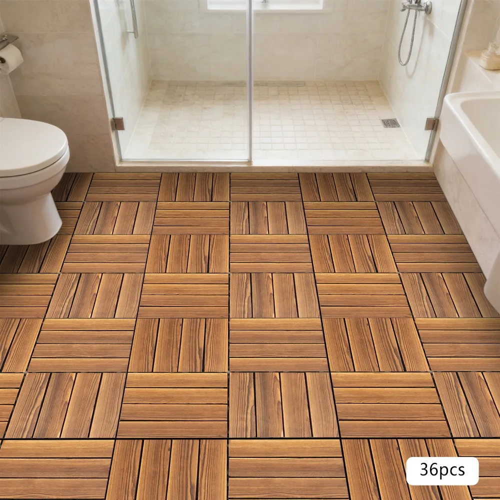 Carpet Floor Tiles, 36 Pack 30x30cm Interlocking Flooring Tile, Natural Solid Wood with PE Base, Durable, Eco-Friendly for Home Renovation