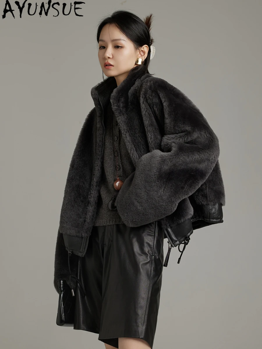 AYUNSUE-abrigo de piel de oveja Natural para mujer, chaqueta de cuero auténtico con cuello levantado, chaquetas de invierno, ropa de lujo para mujer, Ж???? onder