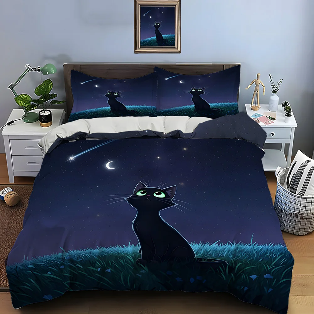 

Black cat gazing at stars Print Soft Comfortable Duvet Cover Bedding Set Included 1*Duvet Cover 2*Pillowcases Luxury gifts