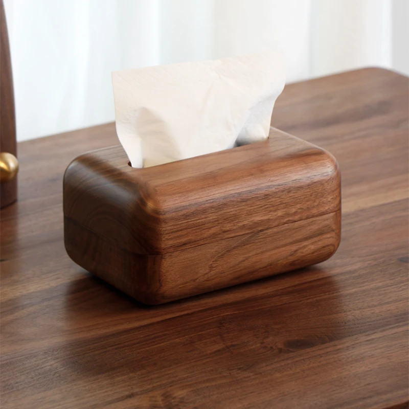 

Creative solid wood tissue box home living room desktop simple drawer paper box black walnut