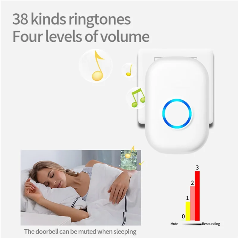 M01K Wireless Doorbell Waterproof Smart Doorbell Home Door Bell Intelligent 4-Level Volume Control 38 Songs Doorbell