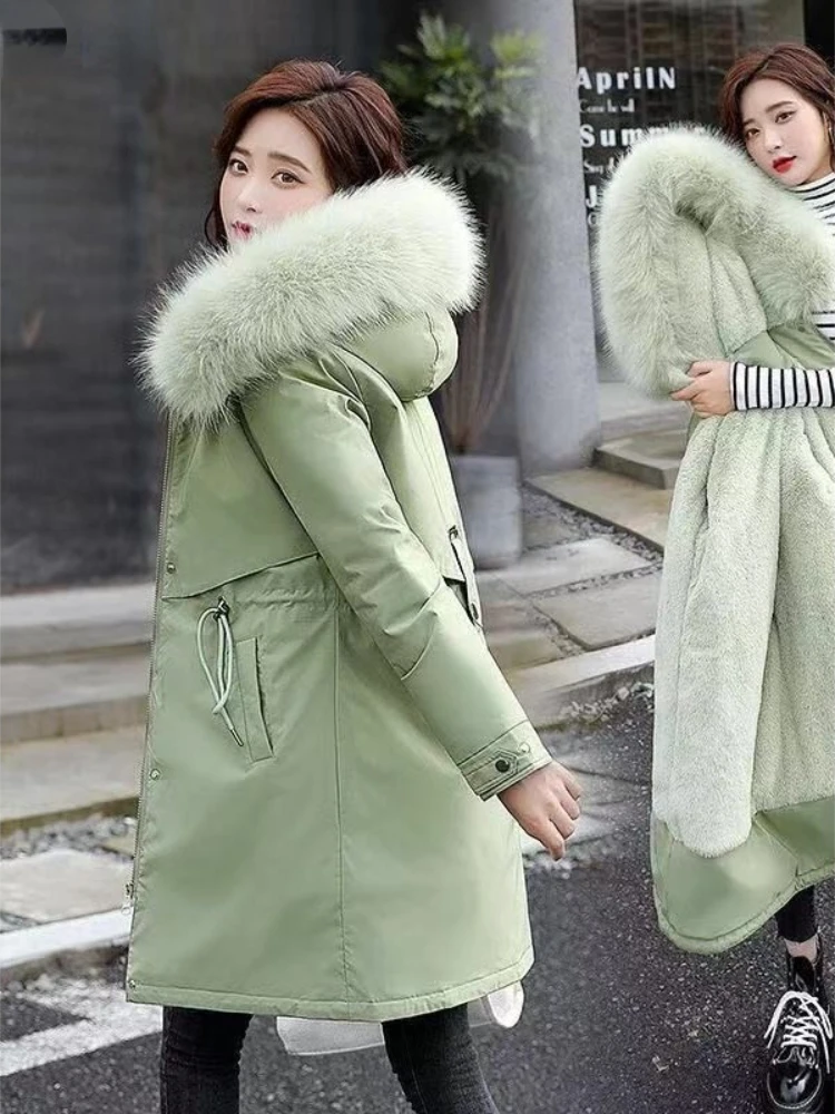 

New Women's Mid length Jacket Coat Women's Fake Fur Collar Parker Coat Women's Slim Fit Cotton Pad Jacket M-6XL Winter Jacket